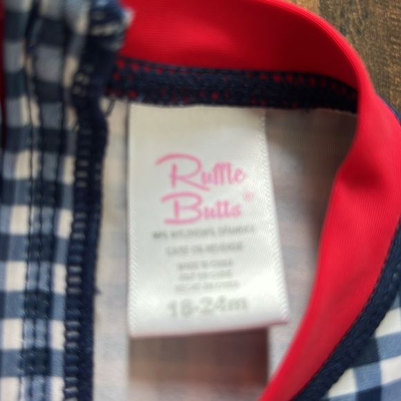 Ruffle Butts Americana gingham peplum rashguard toddler girl swimsuit - Picture 5 of 8